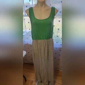 #76 Just Be... Green White Sleeveless Maxi Dress XL